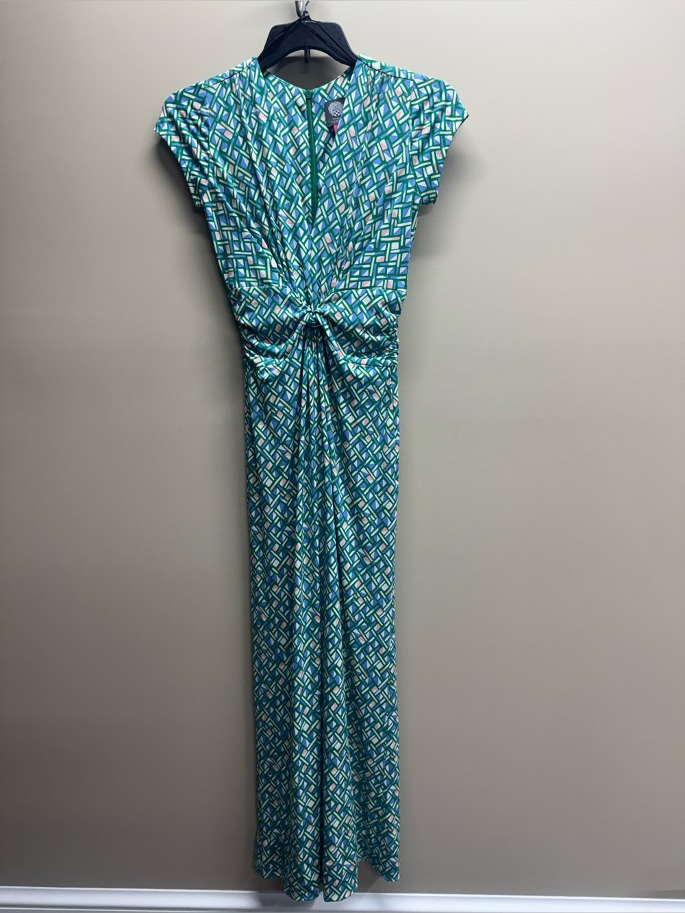 EUC, Vince Camuto Green Patterned  Wide Leg Jumpsuit, Sz XS Tall, with pockets